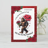 Bigfoot Sasquatch Valentine Romantic Red Glitter  シーズンカード (スタンド正面)