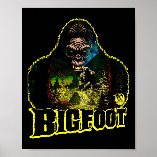 Bigfoot Scary Camping Forest Woods Sasquatch Tent ポスター (正面)