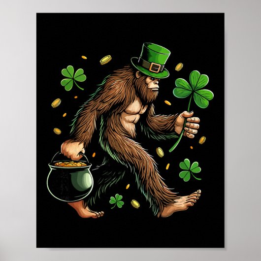 Bigfoot St Patricks Day Funny Sasquatch Saint Padd ポスター (正面)