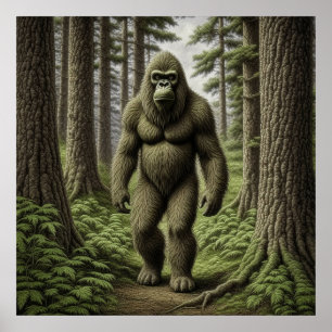 Bigfoot standing in Trees AI art ポスター