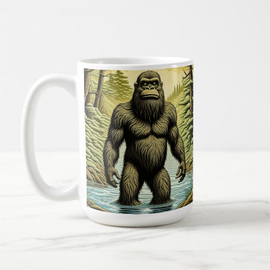 Bigfoot standing in Water Cartoon コーヒーマグカップ (左)