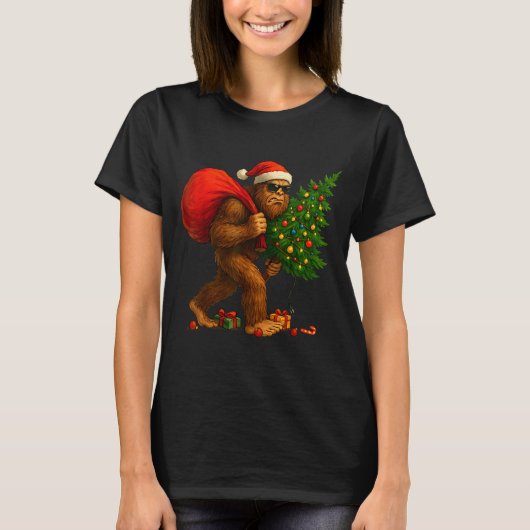 Bigfoot Stealing Christmas Tree Lights Xmas Boys M Tシャツ (正面)
