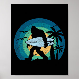 Bigfoot Surfing Shirt Funny Sasquatch Yeti Surf Te ポスター