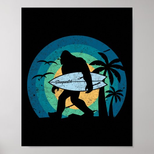 Bigfoot Surfing Shirt Funny Sasquatch Yeti Surf Te ポスター (正面)