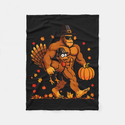 Bigfoot Thanksgiving Turkey Funny Thanksgiving Sas フリースブランケット (正面)