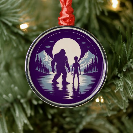Bigfoot UFO エイリアン 超常現象 クリスマス メタルオーナメント (ツリー)