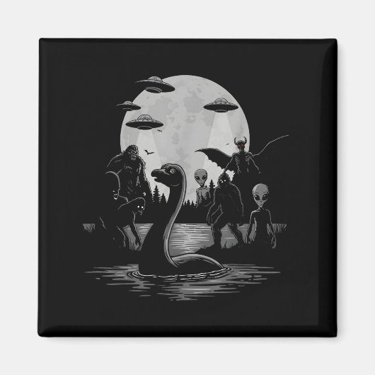 Bigfoot Ufo Loch Ness Monster Mothman And Aliens!  マグネット (正面)