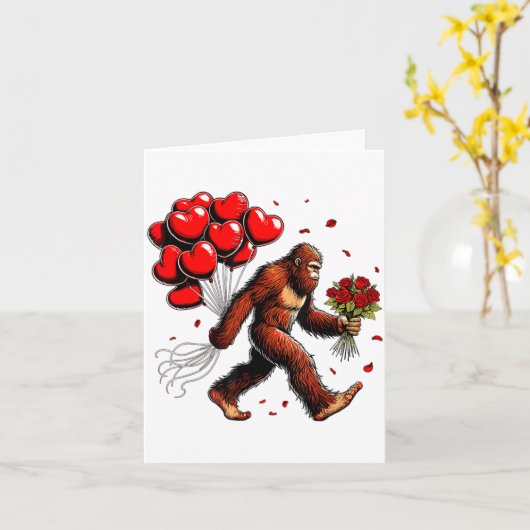 Bigfoot Valentines Day Funny Sasquatch Hearts Love カード (黄色い花)