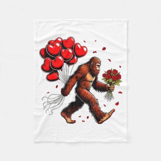 Bigfoot Valentines Day Funny Sasquatch Hearts Love フリースブランケット (正面)