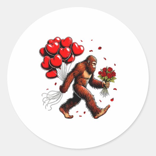 Bigfoot Valentines Day Funny Sasquatch Hearts Love ラウンドシール (正面)