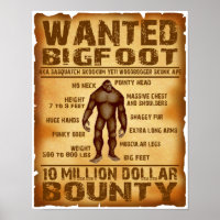 Bigfoot Wantedポスター1000万ドルの賞金