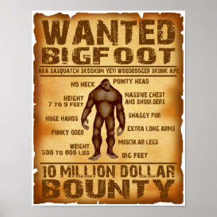 Bigfoot Wantedポスター1000万ドルの賞金 ポスター