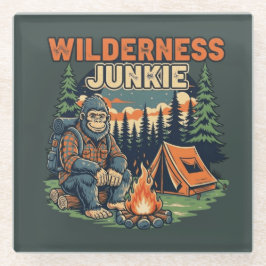 Bigfoot wilderness junkie retro design ガラスコースター
