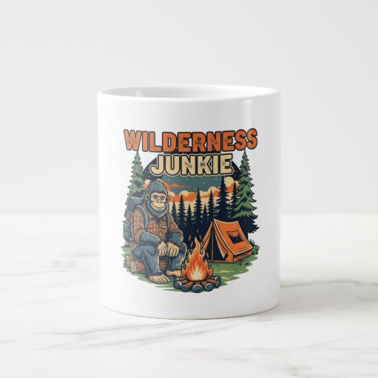 Bigfoot wilderness junkie retro design ジャンボコーヒーマグカップ (正面)
