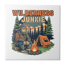 Bigfoot wilderness junkie retro design タイル