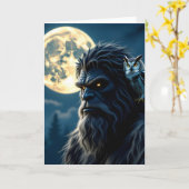 Bigfoot with Glowing Eyes and Owl on his Shoulder  カード (黄色い花)