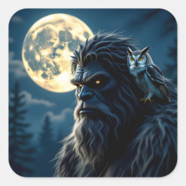 Bigfoot with Glowing Eyes and Owl on his Shoulder  スクエアシール