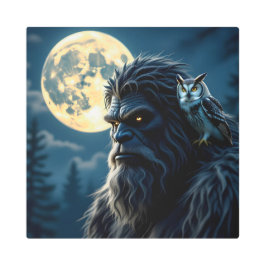 Bigfoot with Glowing Eyes and Owl on his Shoulder  メタルプリント