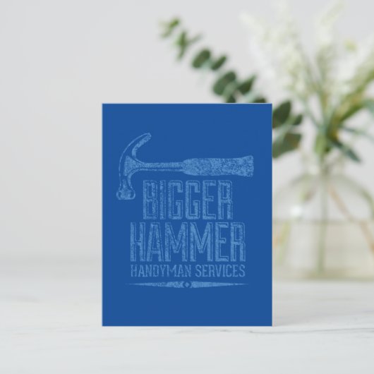 Bigger Hammer Handyman Services Blue BG Vertical ポストカード (スタンド正面)