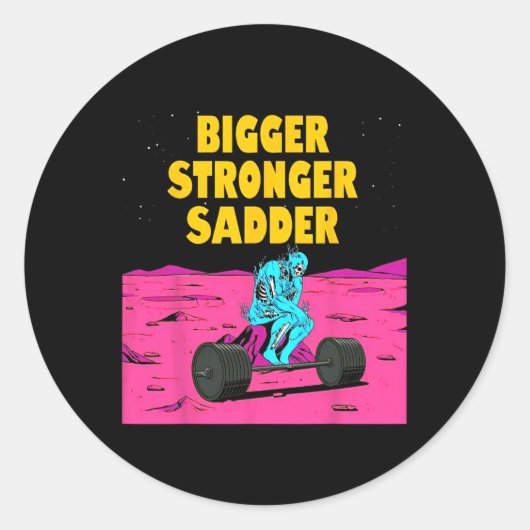 Bigger Stronger Sadder Weightlifting Bodybuilding ラウンドシール (正面)