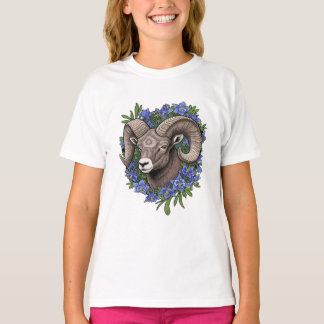 Bighorn Sheep And Blue Colorado Columbine Flowers Tシャツ