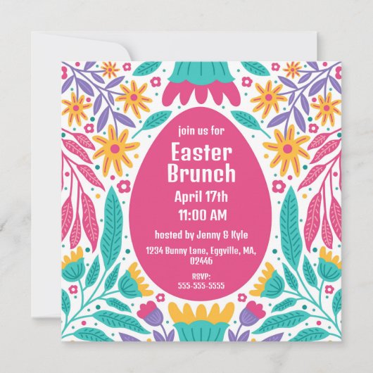 Bightフォークアートフラワーズイースター招待状 招待状 (正面)