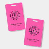 Bight Pink Employee ID with Custom Business Logo バッジ (正面＆裏面)