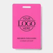Bight Pink Employee ID with Custom Business Logo バッジ (裏面)
