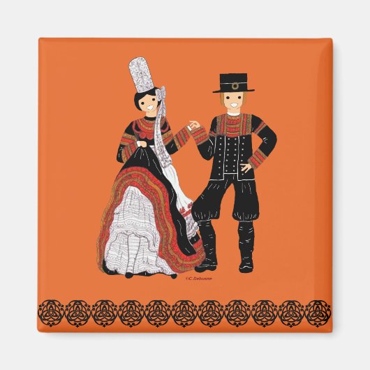 Bigouden，フランス，ブルターニュ マグネット (正面)