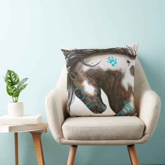 BiHrleの枕による威厳のあるな馬のティール（緑がかった色）戦争ペンキ クッション (椅子)