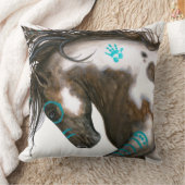 BiHrleの枕による威厳のあるな馬のティール（緑がかった色）戦争ペンキ クッション (ブランケット)