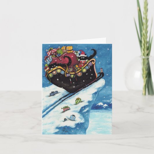 Bihrle著かいま見及びブーイングの黒猫のクリスマスカード シーズンカード (正面)