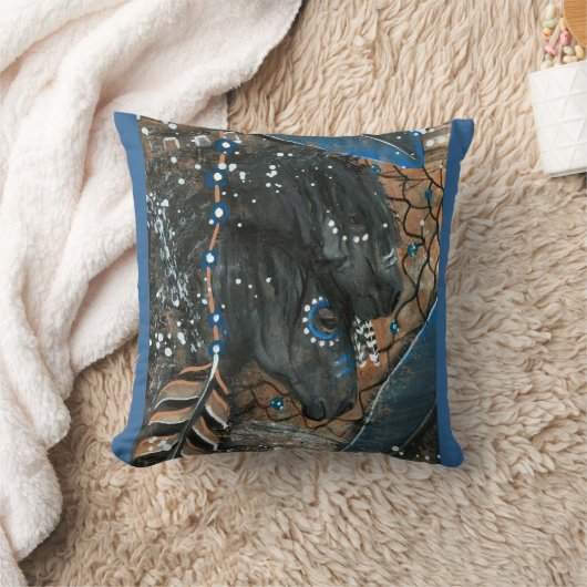 BiHrLe著野生の馬のネイティブアメリカンの馬の枕 クッション (ブランケット)