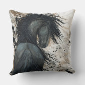 BiHrLe著Friesianの馬の枕 クッション (裏面)