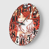 Bike Big Numberアールヌーボーのミュシャの女性柱時計 ラージ壁時計 (傾斜)