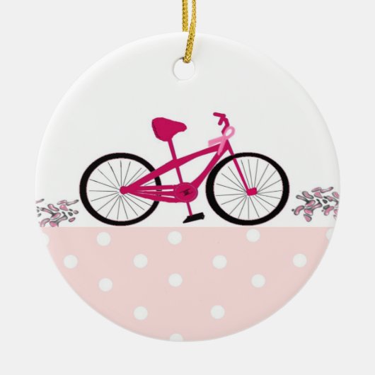 Bike for a Cure - ピンクの自転車 セラミックオーナメント (正面)