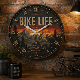 Bike Life Mountain Bike Gift for Mountain Bikers ラージ壁時計