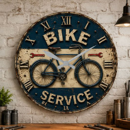Bike Service Vintage Bicycle Workshop Garage ラージ壁時計