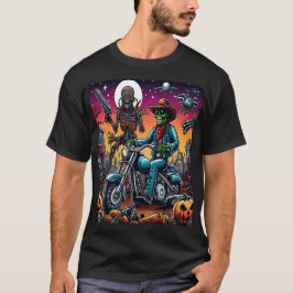Biker and Alien in Haunted Cemetery Tシャツ