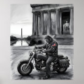 Biker at Lincoln Memorial Washington Monument ポスター (正面)