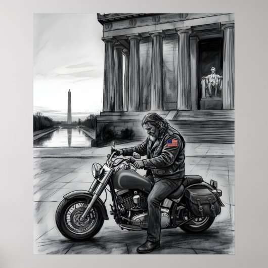 Biker at Lincoln Memorial Washington Monument  ポスター (正面)
