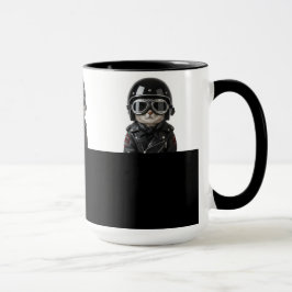 Biker Cat, Katze mit Motorradkleidung und Helm マグカップ