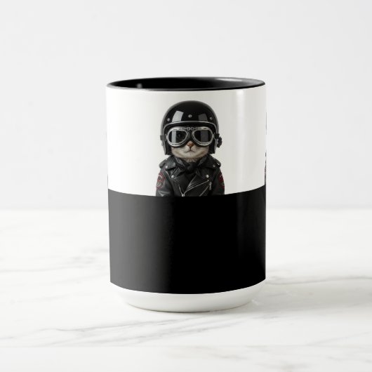 Biker Cat, Katze mit Motorradkleidung und Helm マグカップ (中央)