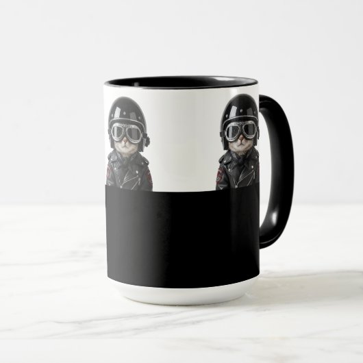 Biker Cat, Katze mit Motorradkleidung und Helm マグカップ (正面右)