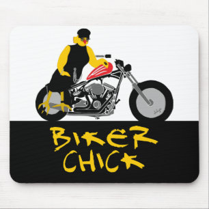 BIKER CHICK Sitting on Her Motorcycle マウスパッド