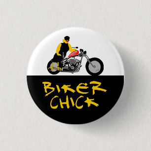 BIKER CHICK Sitting on Her Motorcycle 缶バッジ