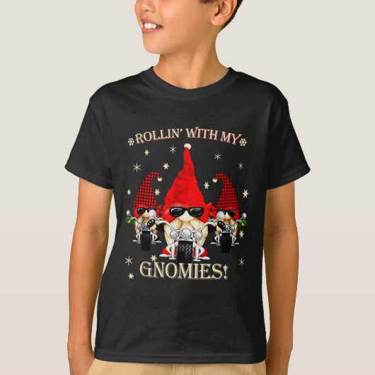 Biker Christmas Gnomes Biker Garden Christmas Gnom Tシャツ (正面)