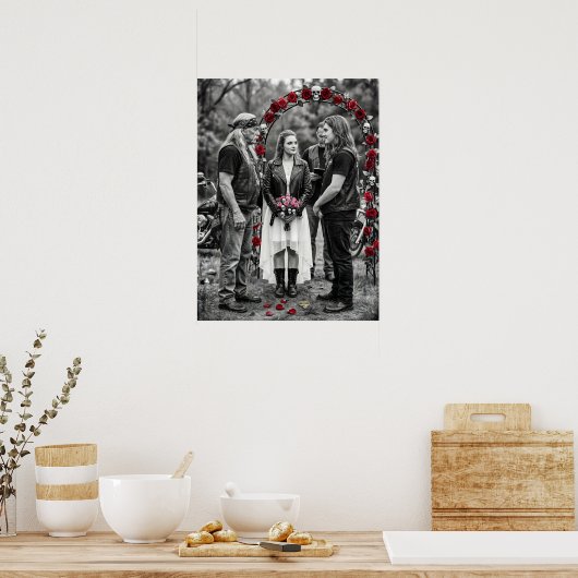 Biker Gothic Wedding Skull Rose Arch Selective ポスター (キッチン)