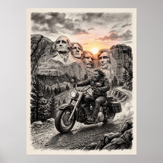 Biker Rides Past Mount Rushmore Presidents Sunset  ポスター (正面)