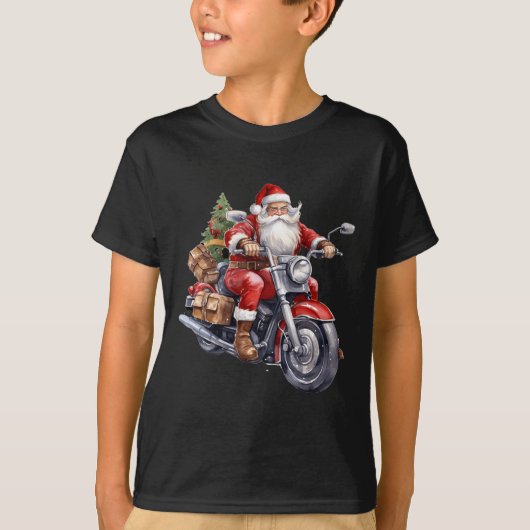 Biker Santa Claus On Motorcycle Fun Christmas Biki Tシャツ (正面)